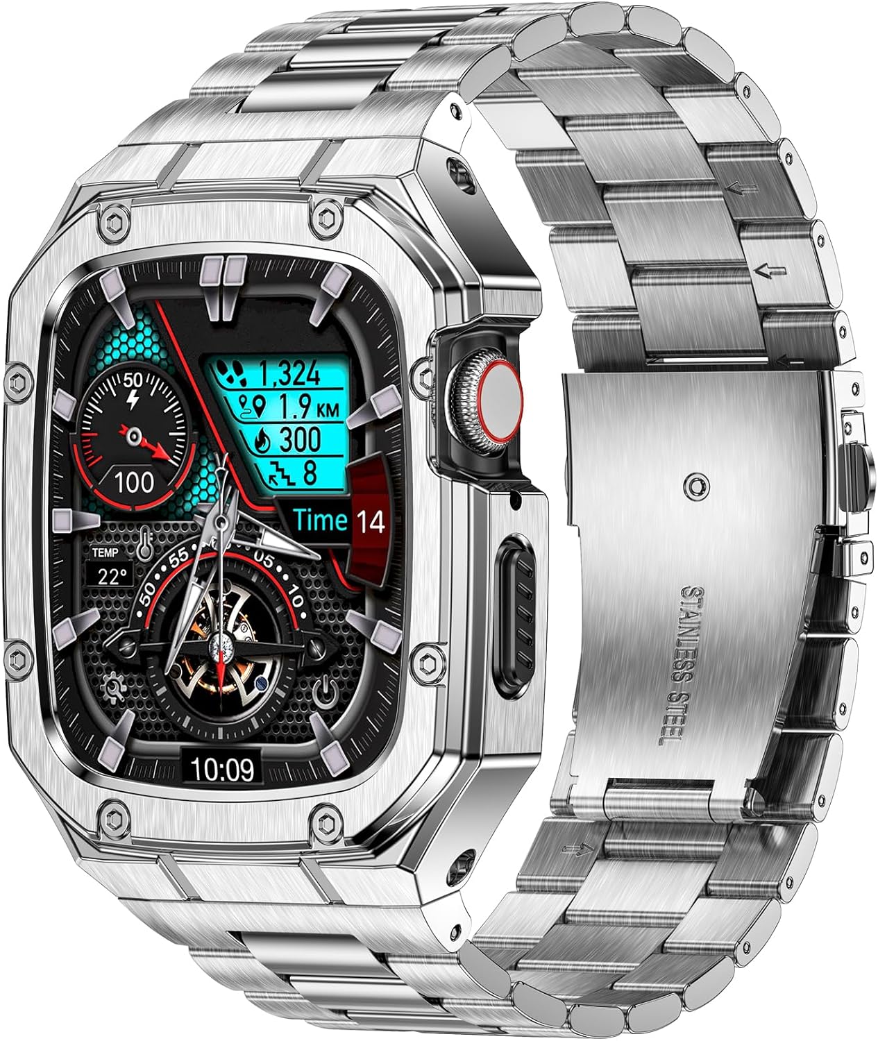 Stainless Steel Watch Band with Case for Apple Watch Series 9 8 7