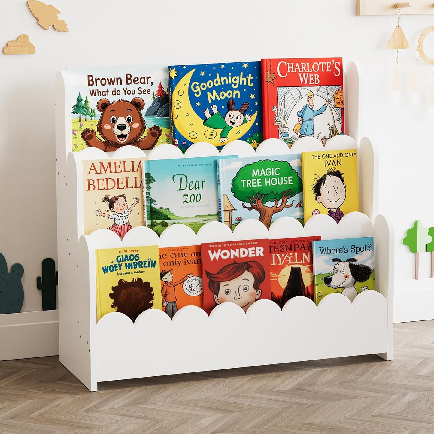 3-Tier Scalloped Bookshelf for Kids - Montessori Bookcase