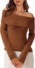 Off The Shoulder Sweater for Women - Cozy Ribbed Pullover Sweaters