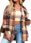IN'VOLAND Womens Plus Size Shacket Jacket Flannel Plaid Button Down