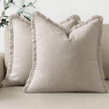 Decorative Linen Fringe Throw Pillow Covers Set of 2 - Boho Farmhouse