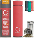Tea Thermos with Infuser 15oz - Red Stainless Travel Mug for Tea