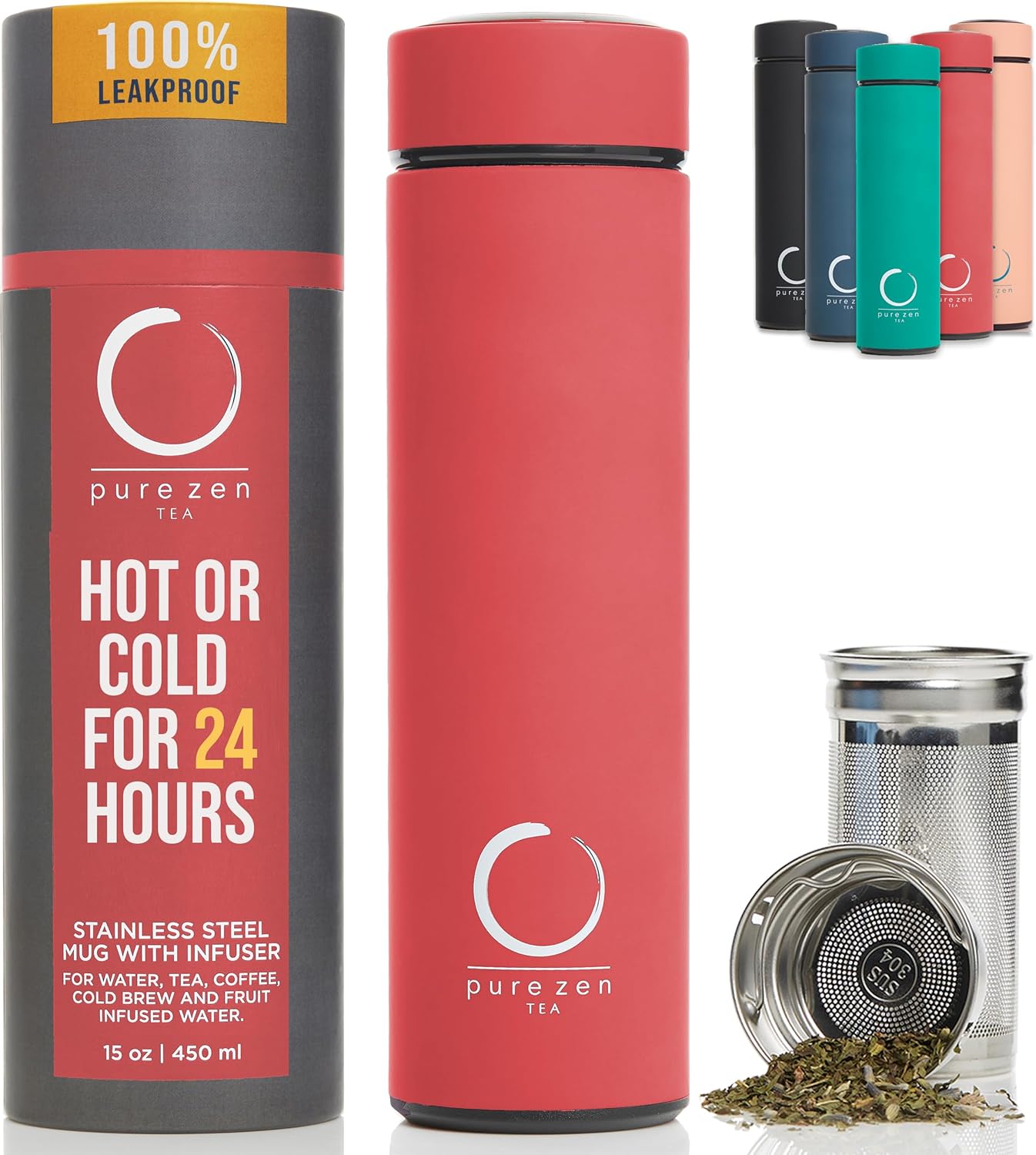 Pure Zen Tea Thermos with Infuser for Hot and Cold Drinks