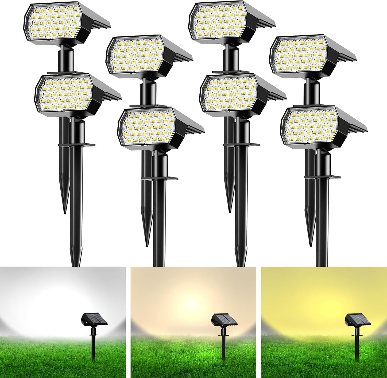 Solar Spot Lights Outdoor - 4 Pack 2-in-1 Landscape Lighting