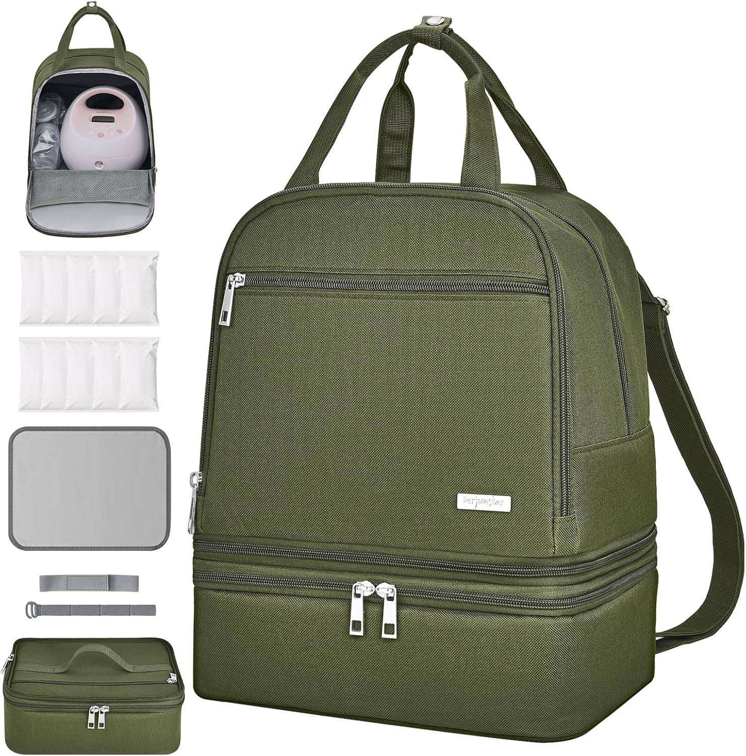 DERJUNSTAR Breast Pump Travel Bag for Working Moms on the Go