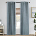 Stone Blue Grommet Linen Blackout Curtains 52x90 in - Full Darkening