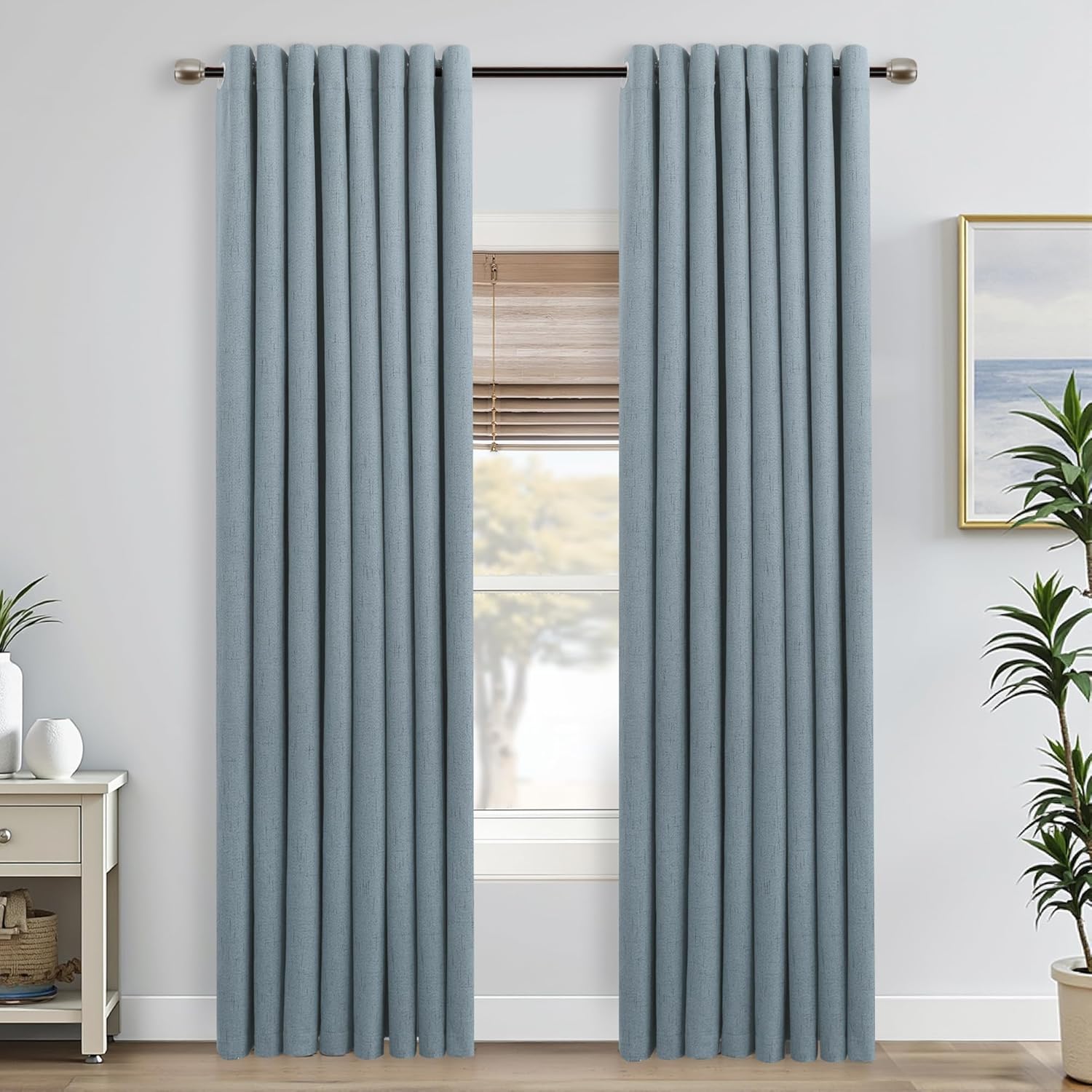 Mrs.Naturall Stone Blue Grommet Linen Blackout Curtains Review