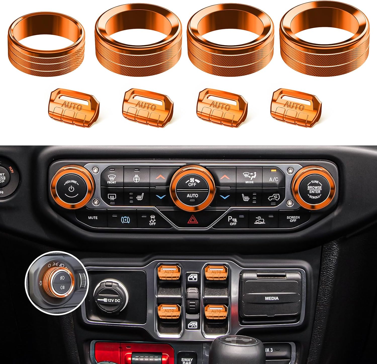 8PCS Metal Button Knob Cover for Jeep Wrangler JL & Gladiator