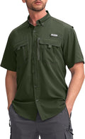 Pudolla Men's Fishing Shirt Short Sleeve UPF50+ - Lightweight Summer