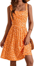 Women's Summer Casual Square Neck Dress with Pockets - High Waist