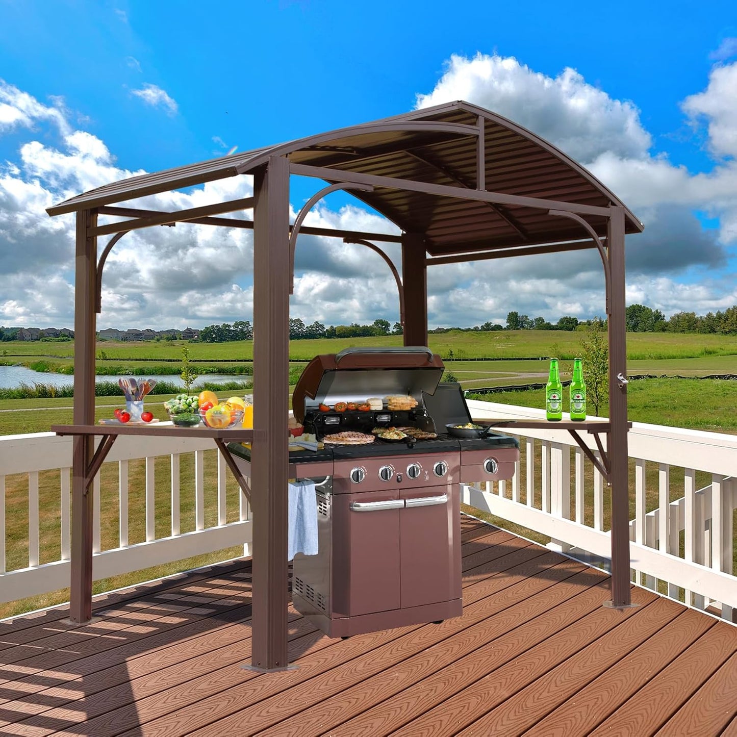 Premium 8x5FT Grill Gazebo - All-Weather, Double ARC Roof, Side Shelves, Bottle Opener