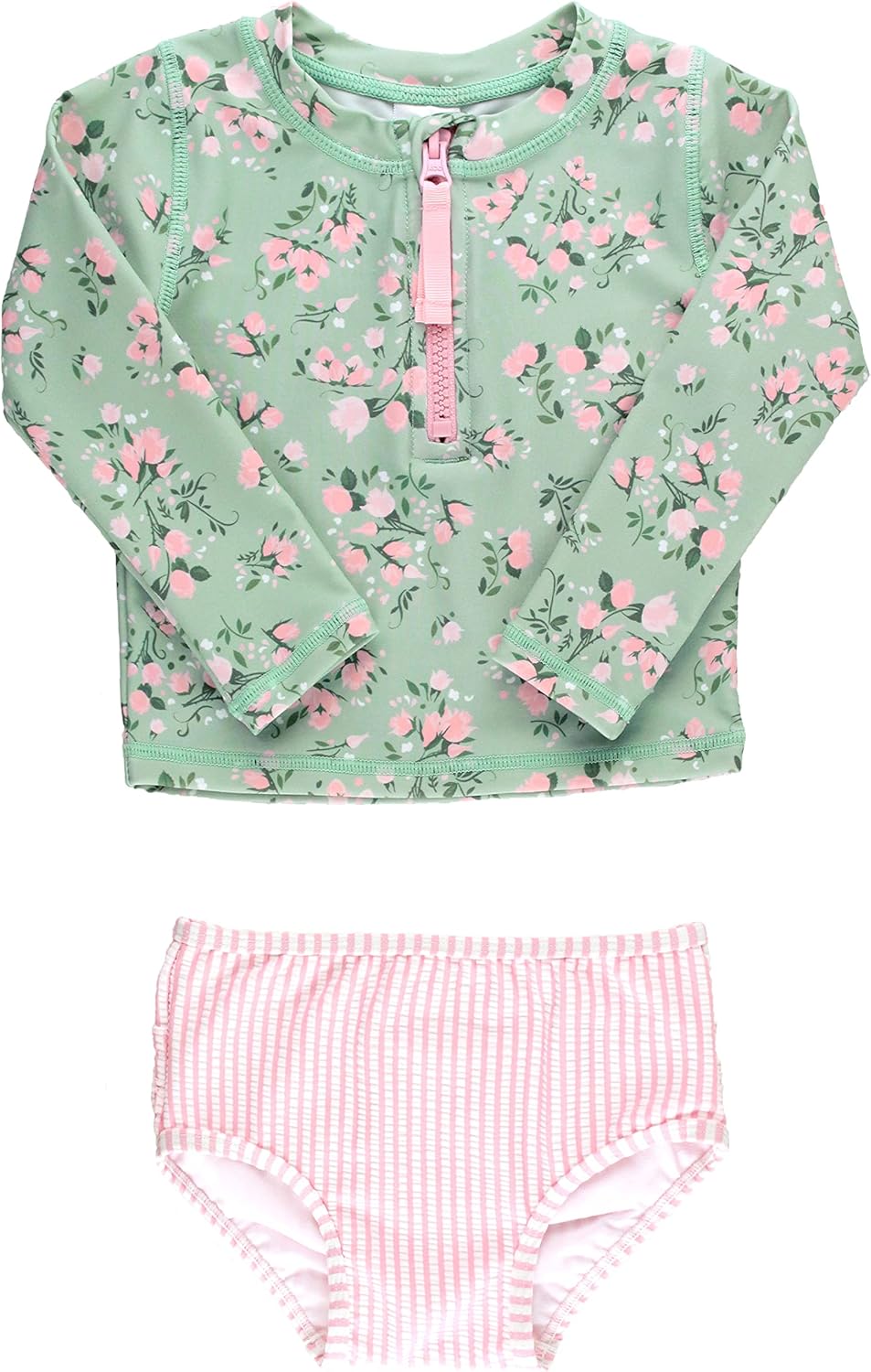 RuffleButts Baby Girls Long Sleeve Rash Guard Swimsuit Set