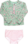 RuffleButts Long Sleeve Rash Guard 2 Piece Swimsuit Set - UPF 50 No