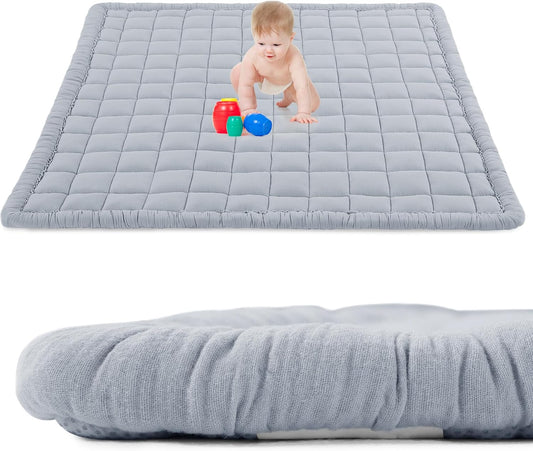 Soft & Non-Slip 100% Cotton Play Mat for Kids, Grey