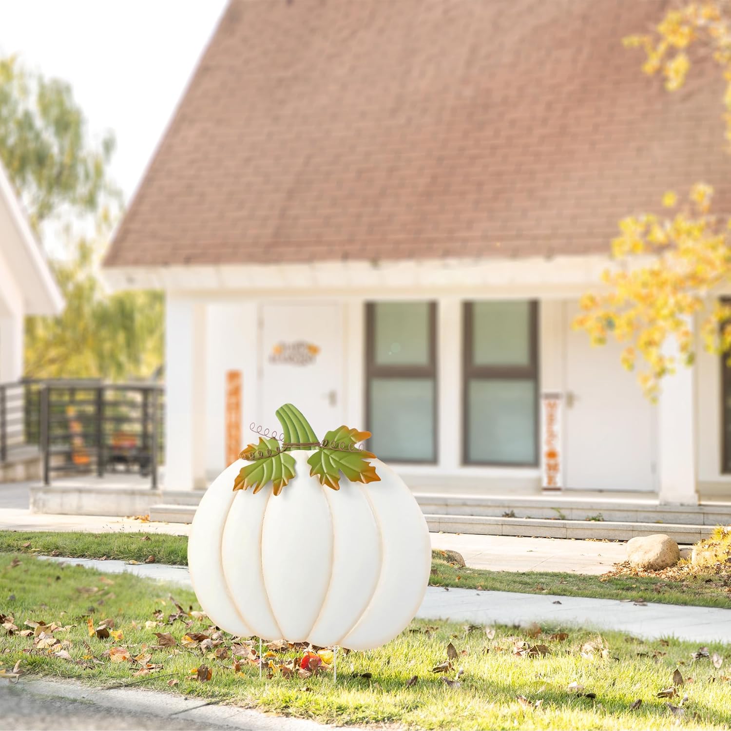 Oversized Ivory Pumpkin Yard Stake for Fall Outdoor Decor