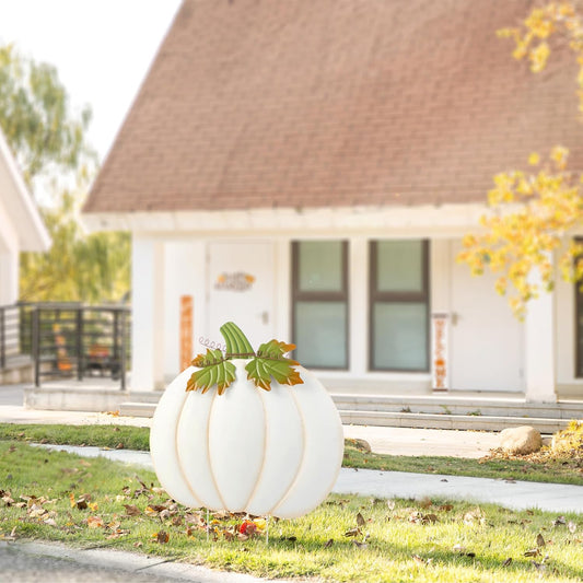 Oversized Ivory Pumpkin Yard Stake for Fall Outdoor Decor