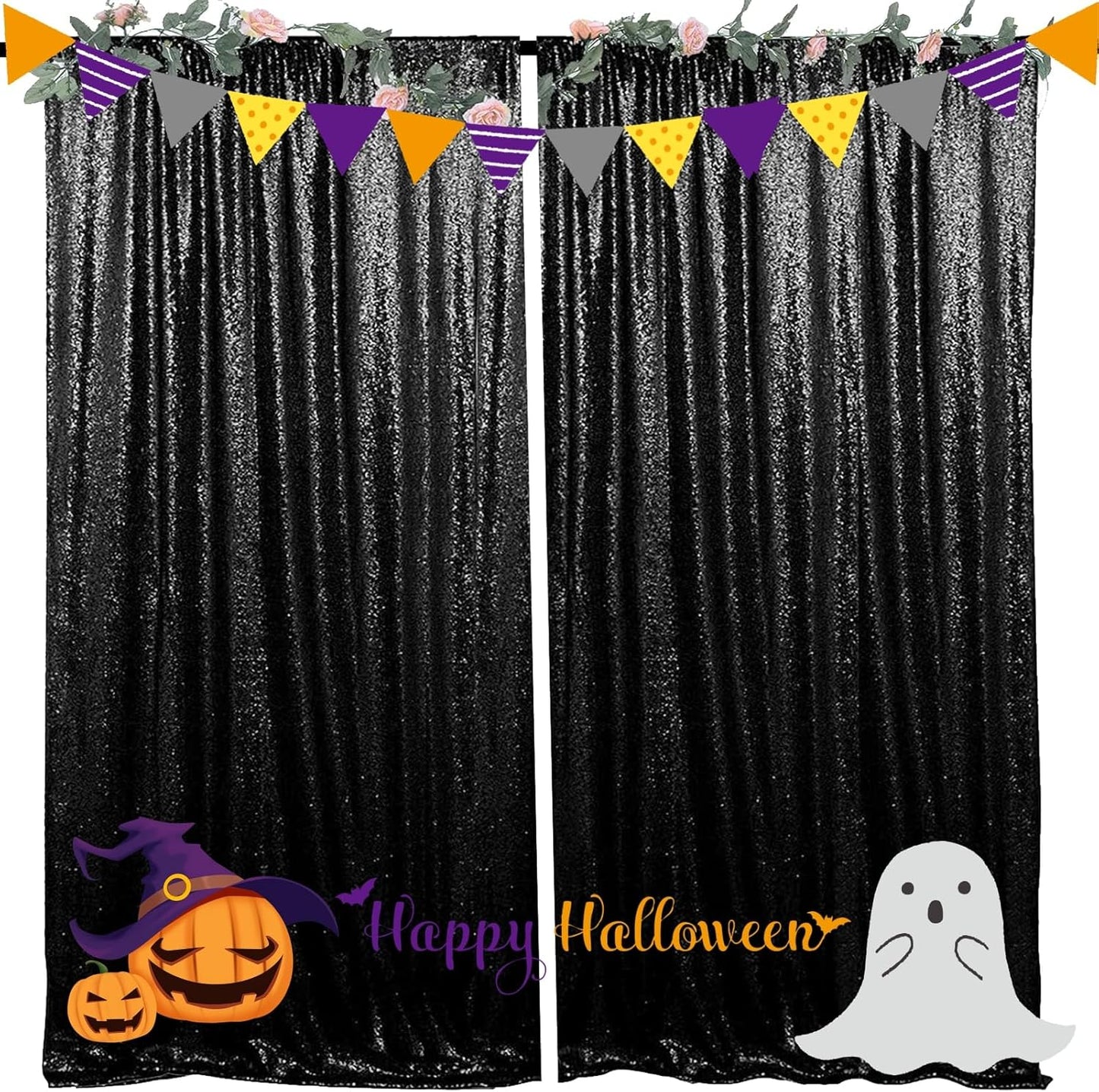 4FTx8FT Black Sequin Backdrop Curtains for Parties and Events