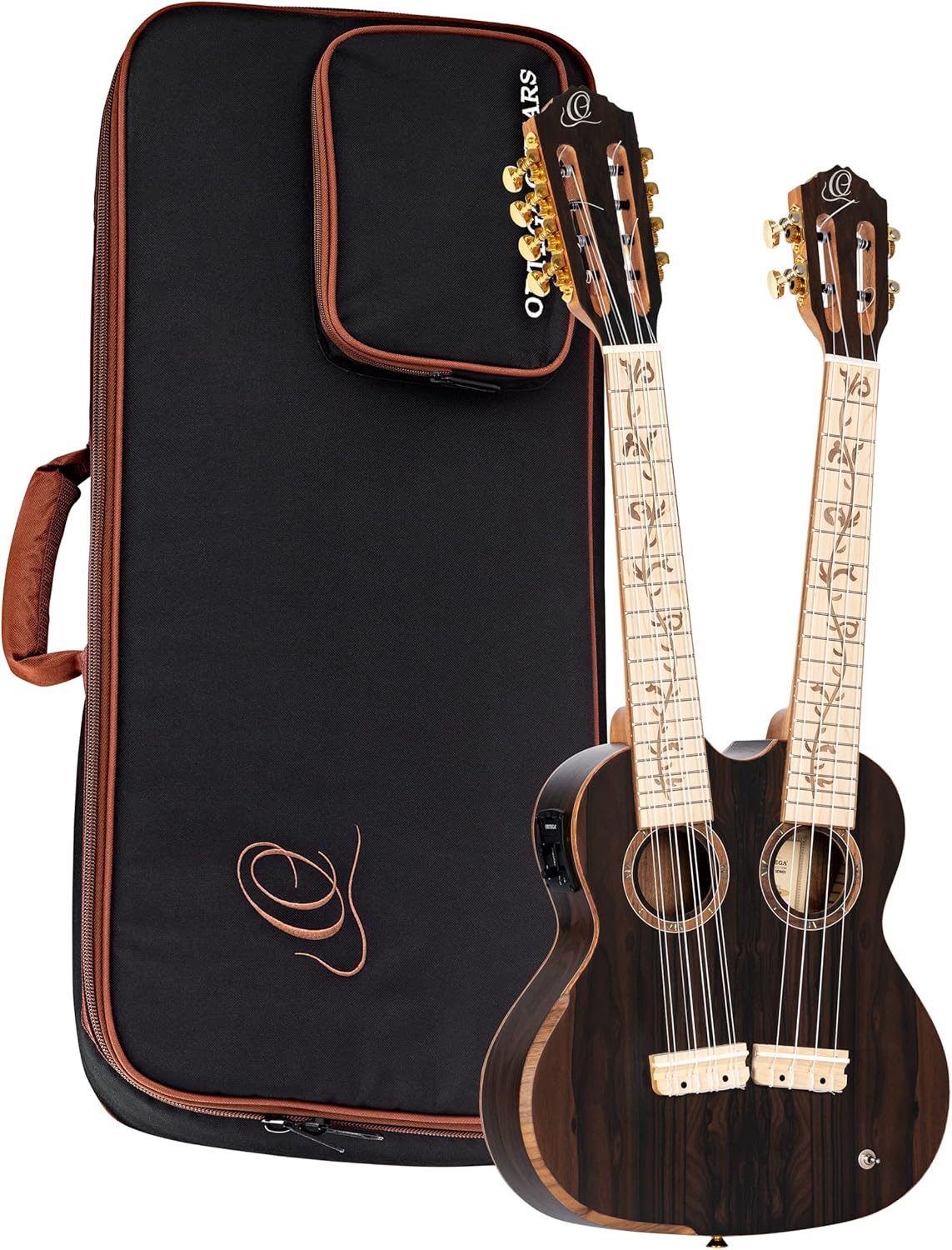 Ortega Double Neck Tenor Ukulele: Custom Built, 4 & 8 String Acoustic-Electric