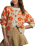 Women Floral Cardigan Sweater Open Front Vintage Floral Knit Cardigan