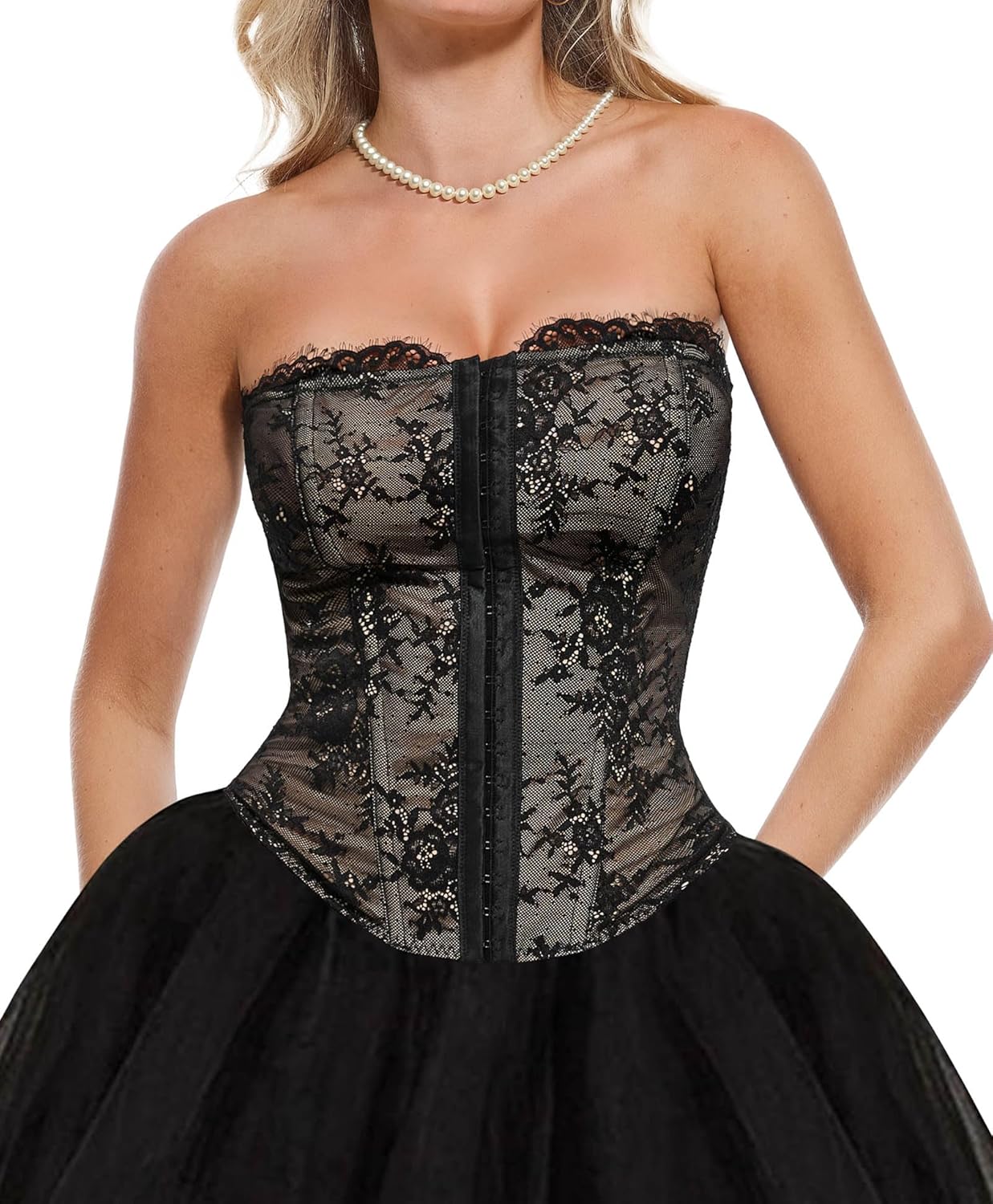 Popilush Corset Tops for Women - Stylish Lace Bustier Top
