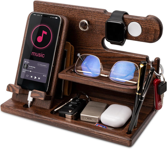 TESLYAR Wood Phone Docking Station - Perfect Organizer for Men