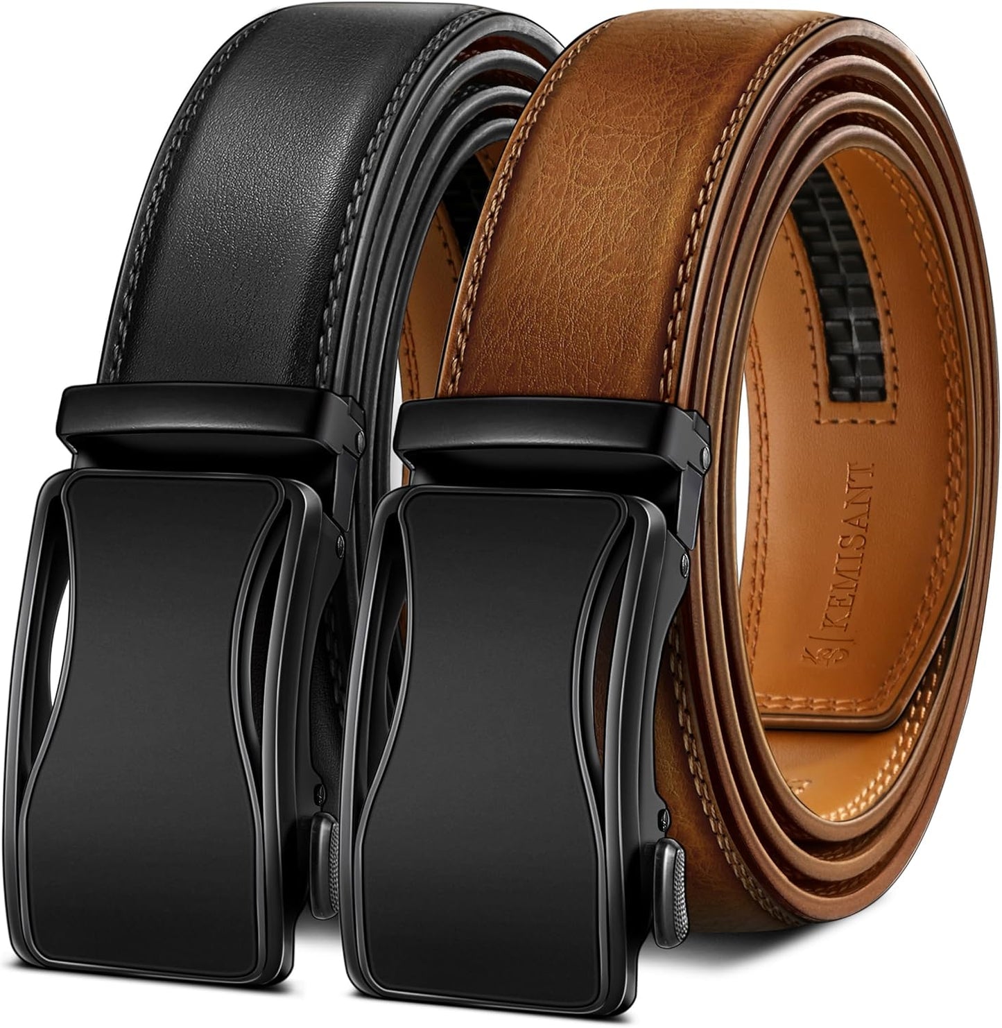 KEMISANT Mens Ratchet Belt - Adjustable Sliding Dress Belt