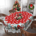Oval Christmas Tablecloth 60x120 in - Farmhouse Red Snowman Holiday
