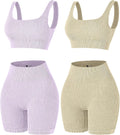 4 Piece Workout Sets for Women Seamless Ribbed High
