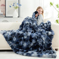 Tie-dye Blue Faux Fur Throw Blanket 50 x 60 in - Plush Bubble Design