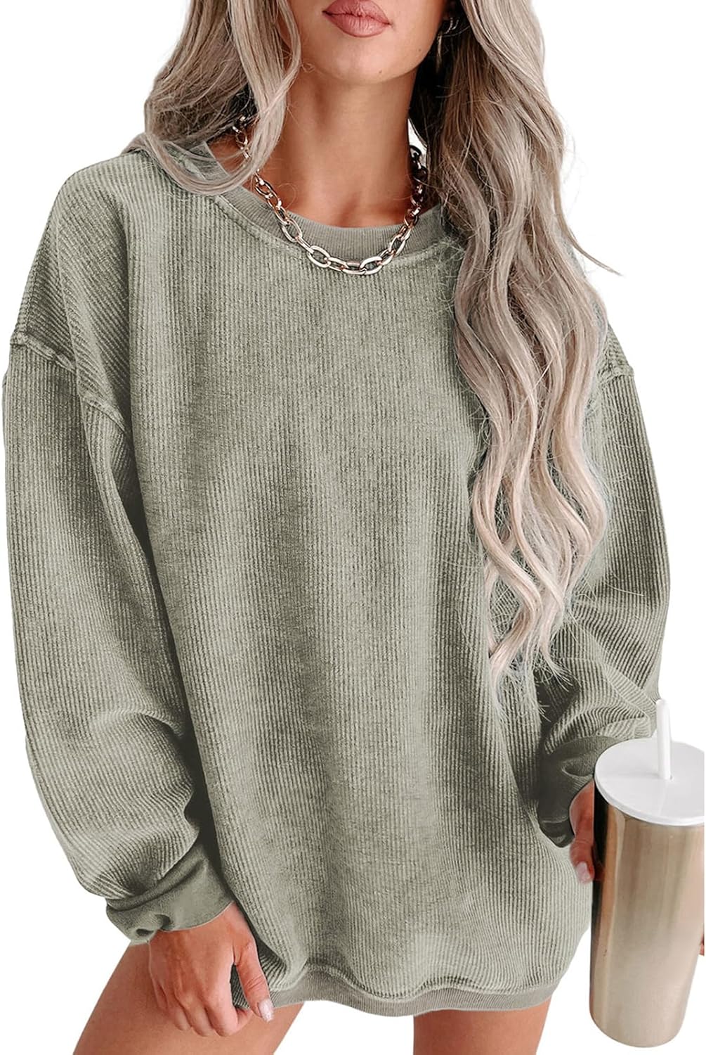 SELINK Oversized Corduroy Sweatshirt - Cozy Casual Chic