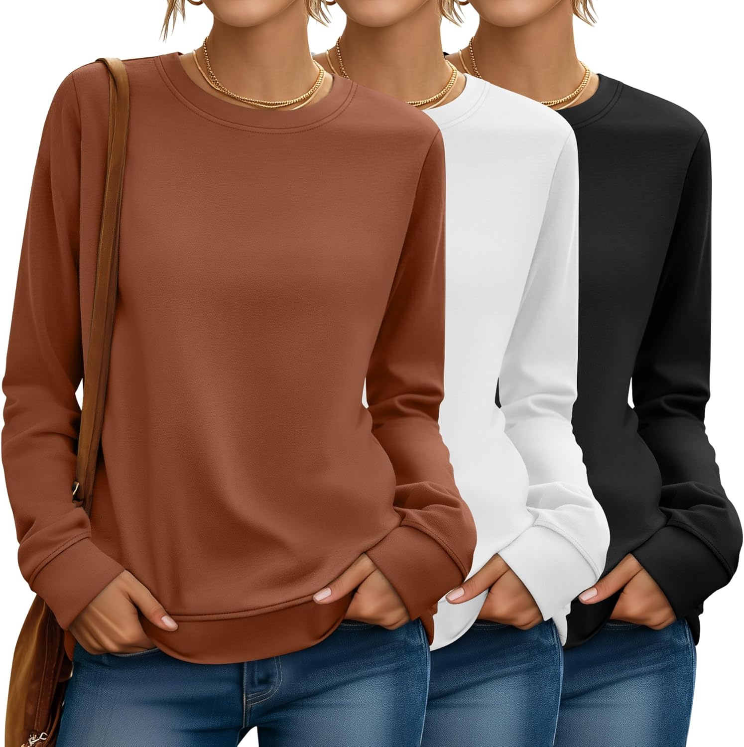 Riyiper 3 Pack Women's Long Sleeve Sweatshirts for Fall Style