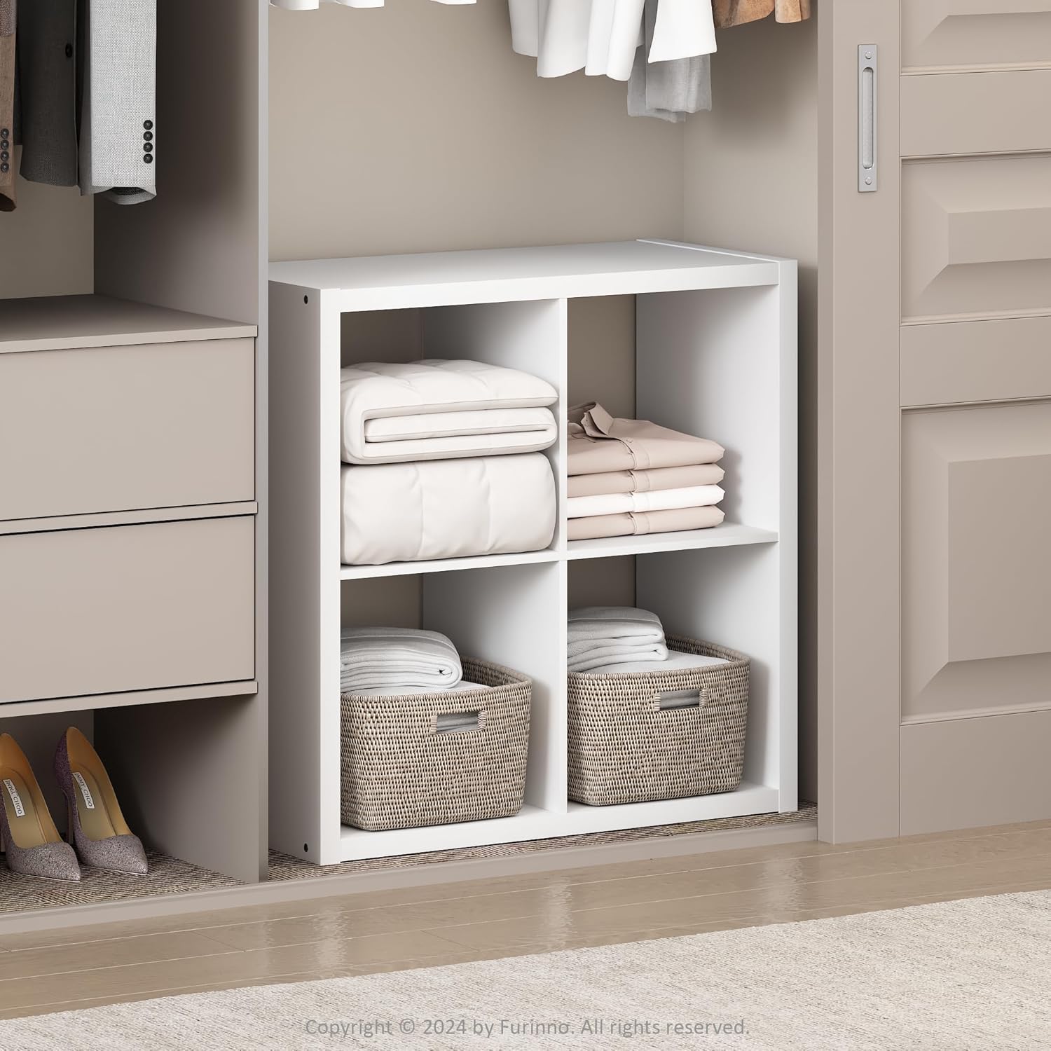 Furinno Cubic Open Back 4-Cube Storage Organizer Shelf in White