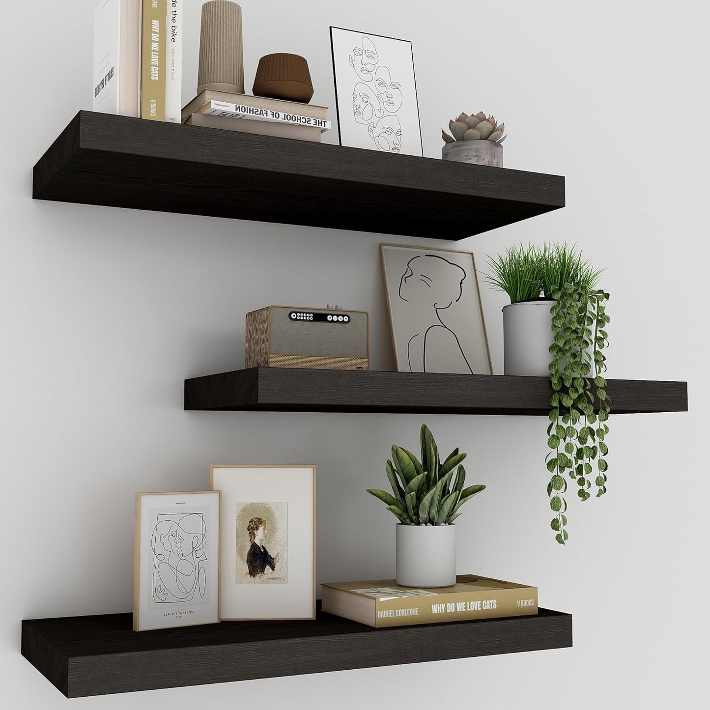 Floating Shelves for Wall Set of 3, 16in Black Home Decor