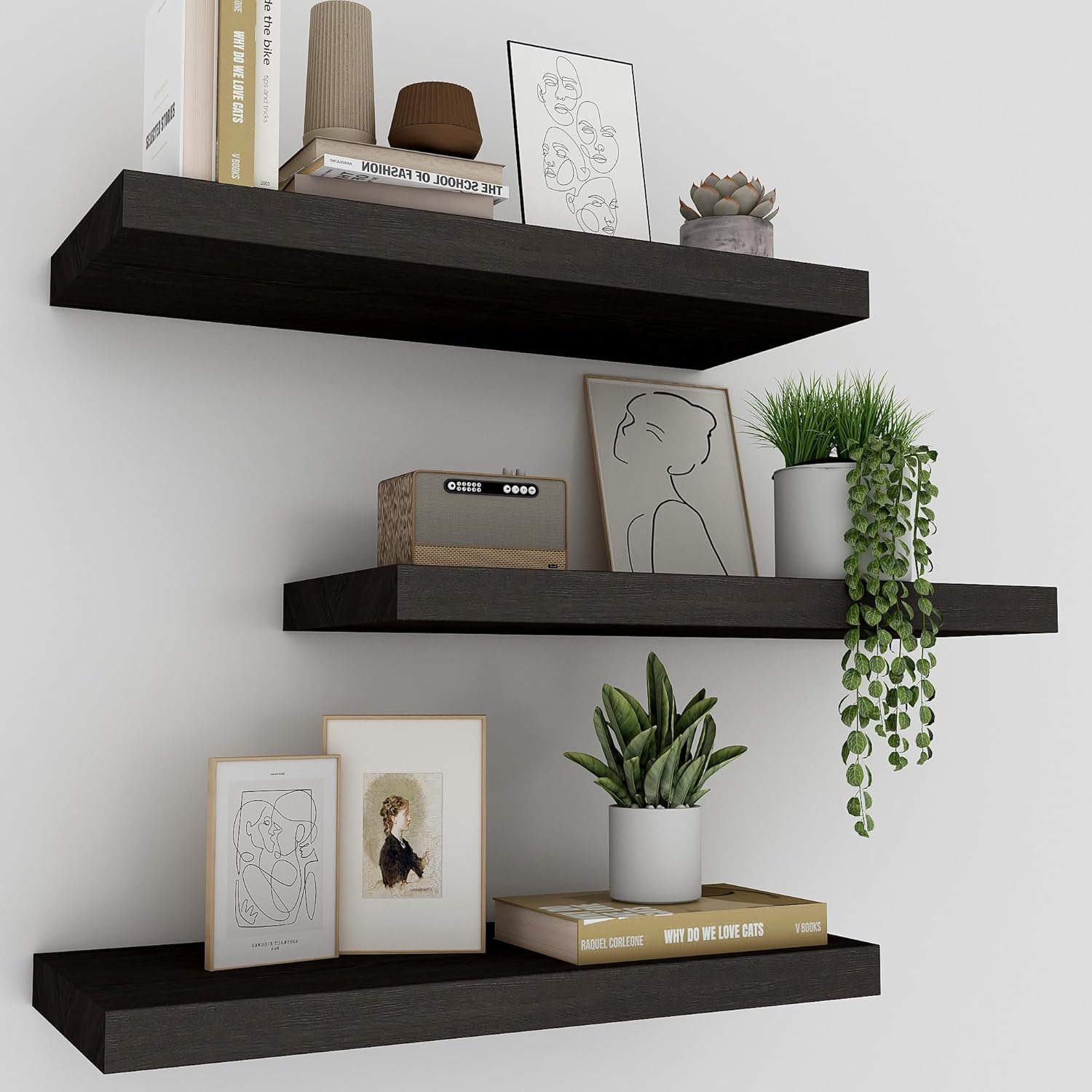 Floating Shelves for Wall Set of 3, 16in Black Home Decor
