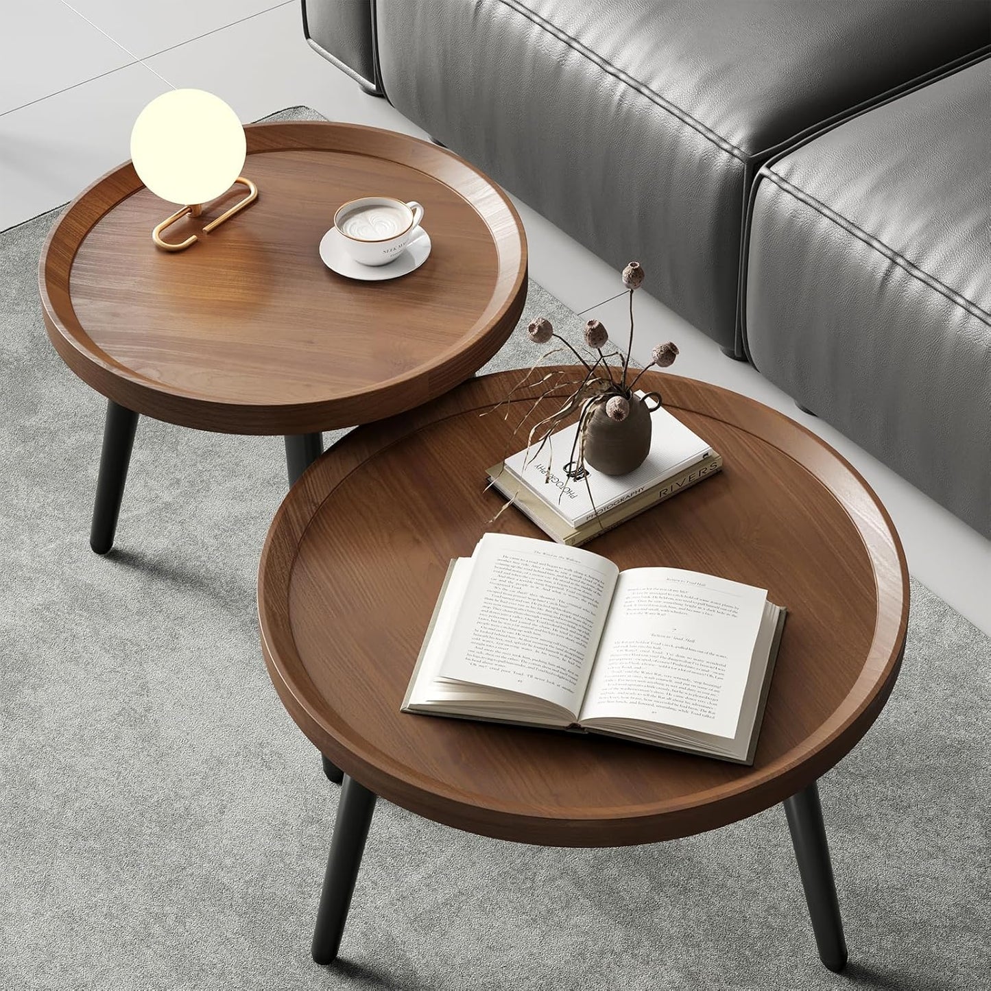 Minimalist Walnut Coffee Table Set by Recximi