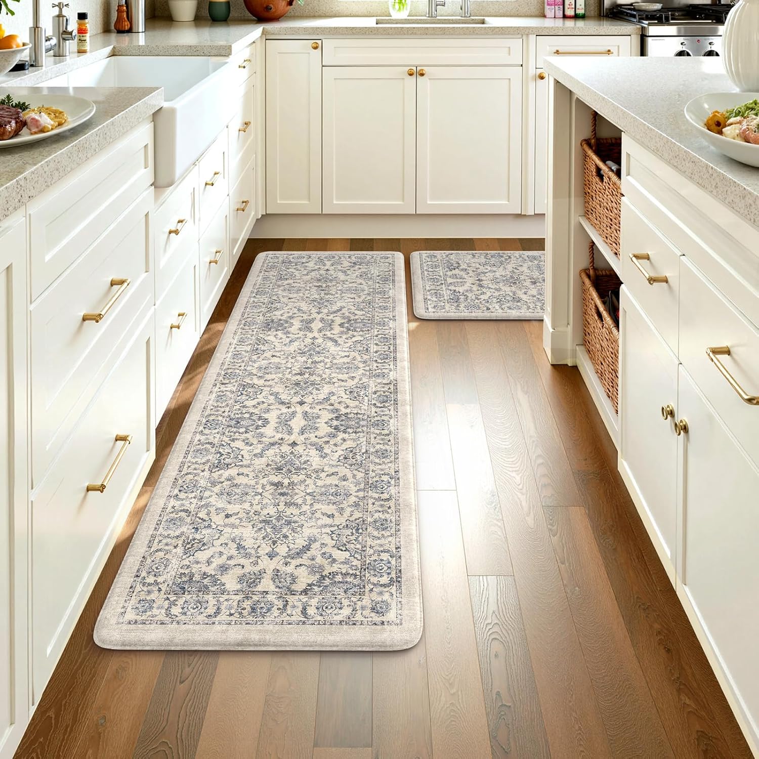 KIMODE Kitchen Floor Mats Cushioned Anti Fatigue Boho Floral Set