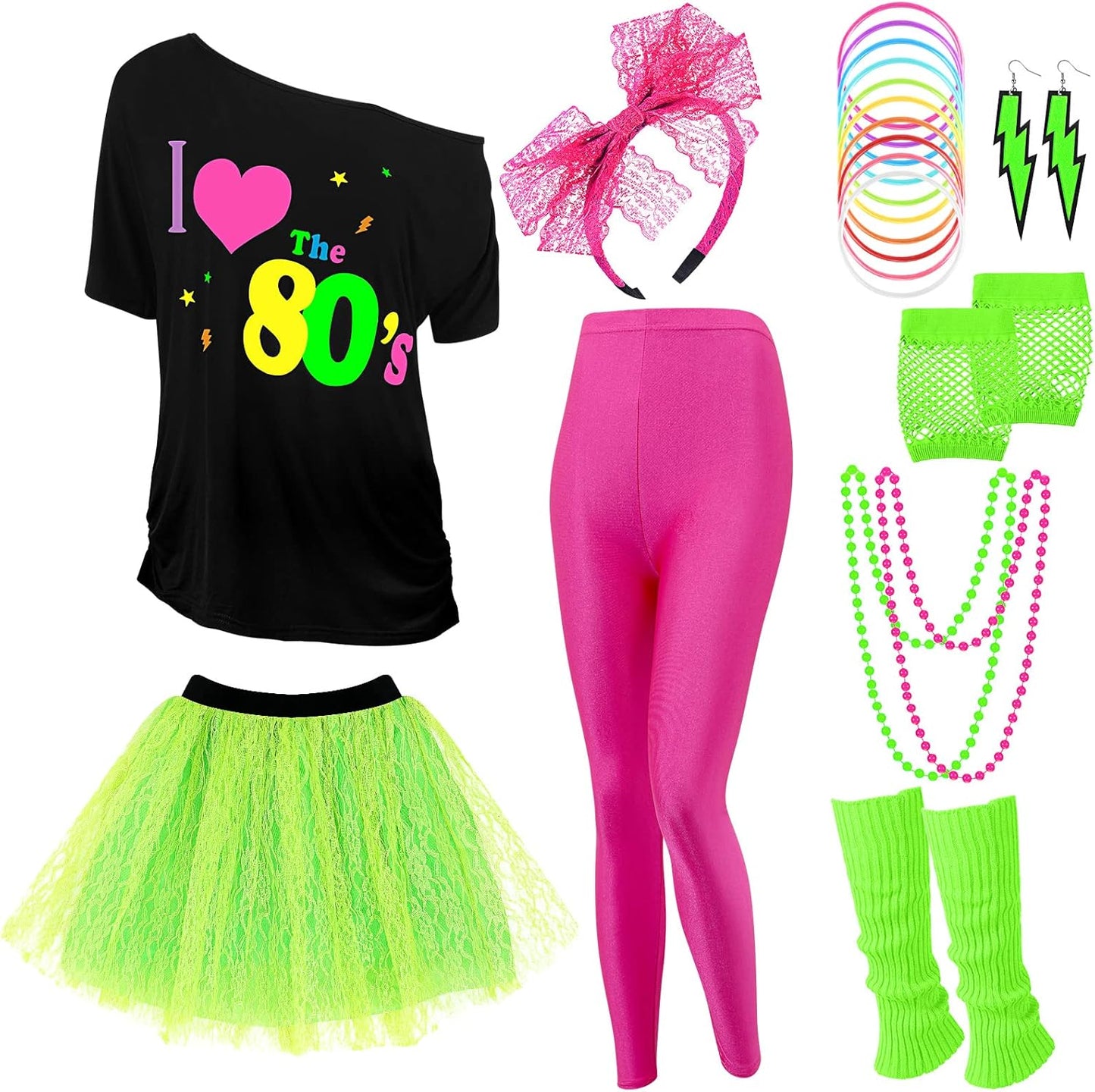 Vabean 19 Pcs 80s Costume Set for Women - Retro Fun Awaits