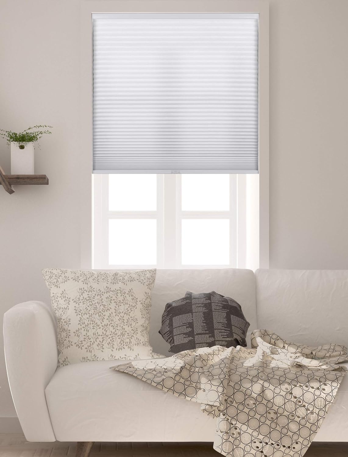 Single Cell Light Filtering Cordless Cellular Shades in Pure White
