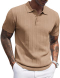 Mens Knit Polo Shirt Ribbed Textured Short Sleeve - Lightweight Shoes