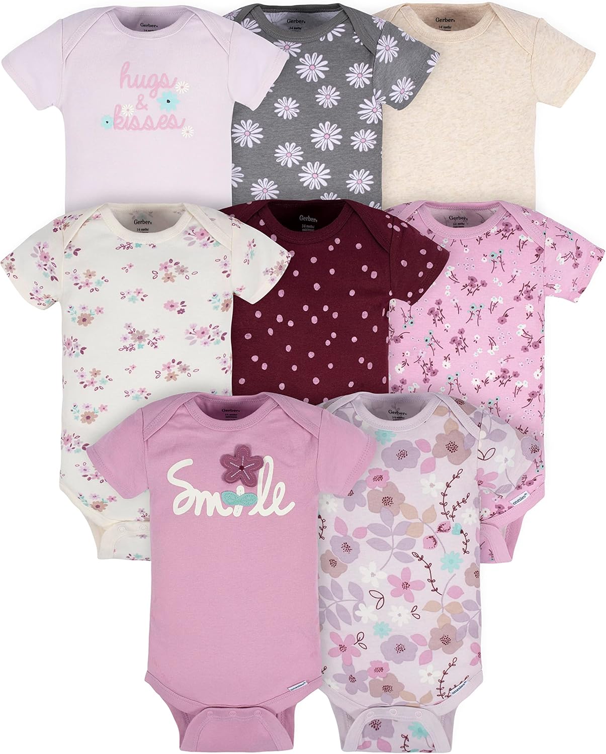 Gerber Baby Girls 8-Pack Onesies: Short Sleeve Comfort