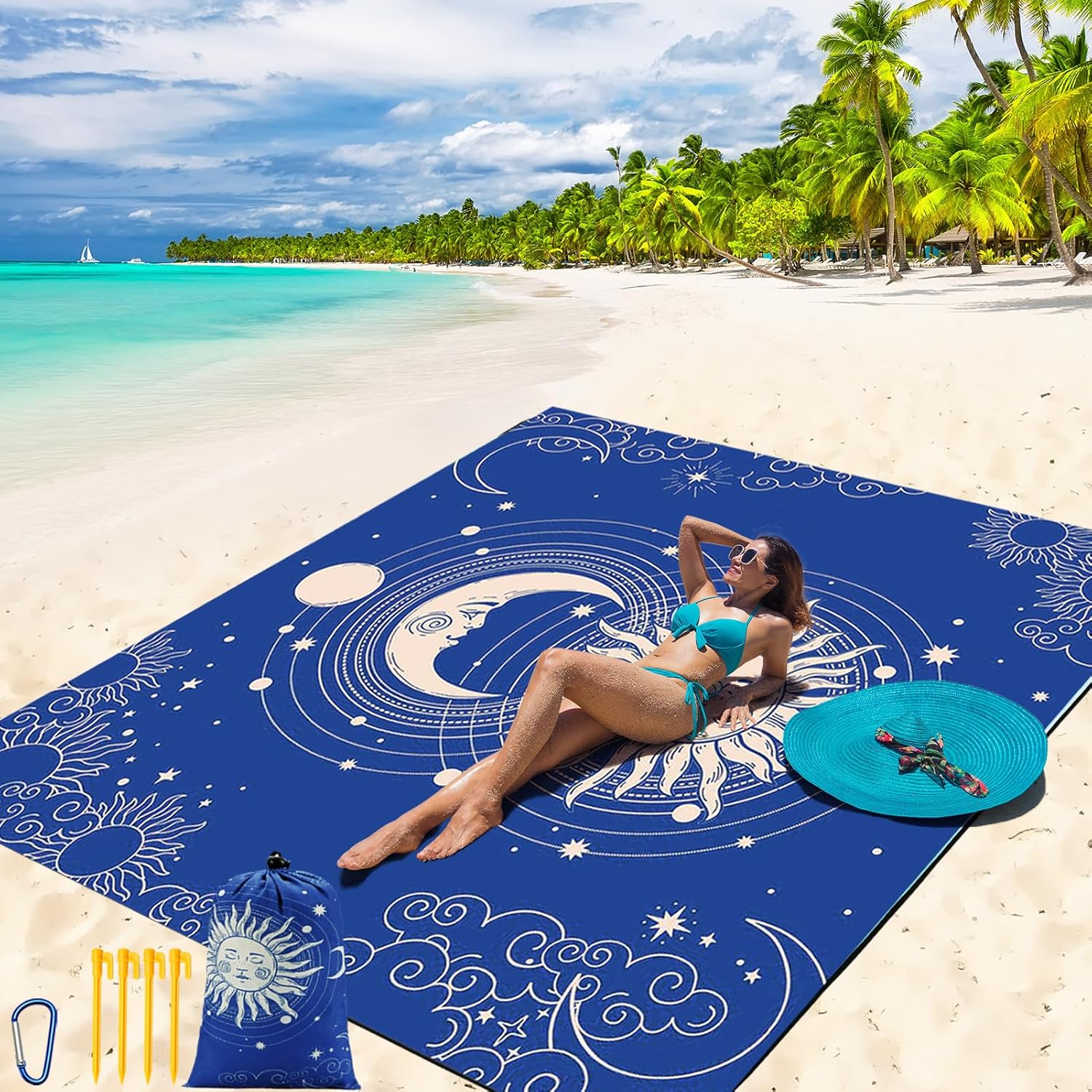 Waterproof Sandproof Beach Blanket - Quick Dry Mat for 8 Adults by WIWIGO