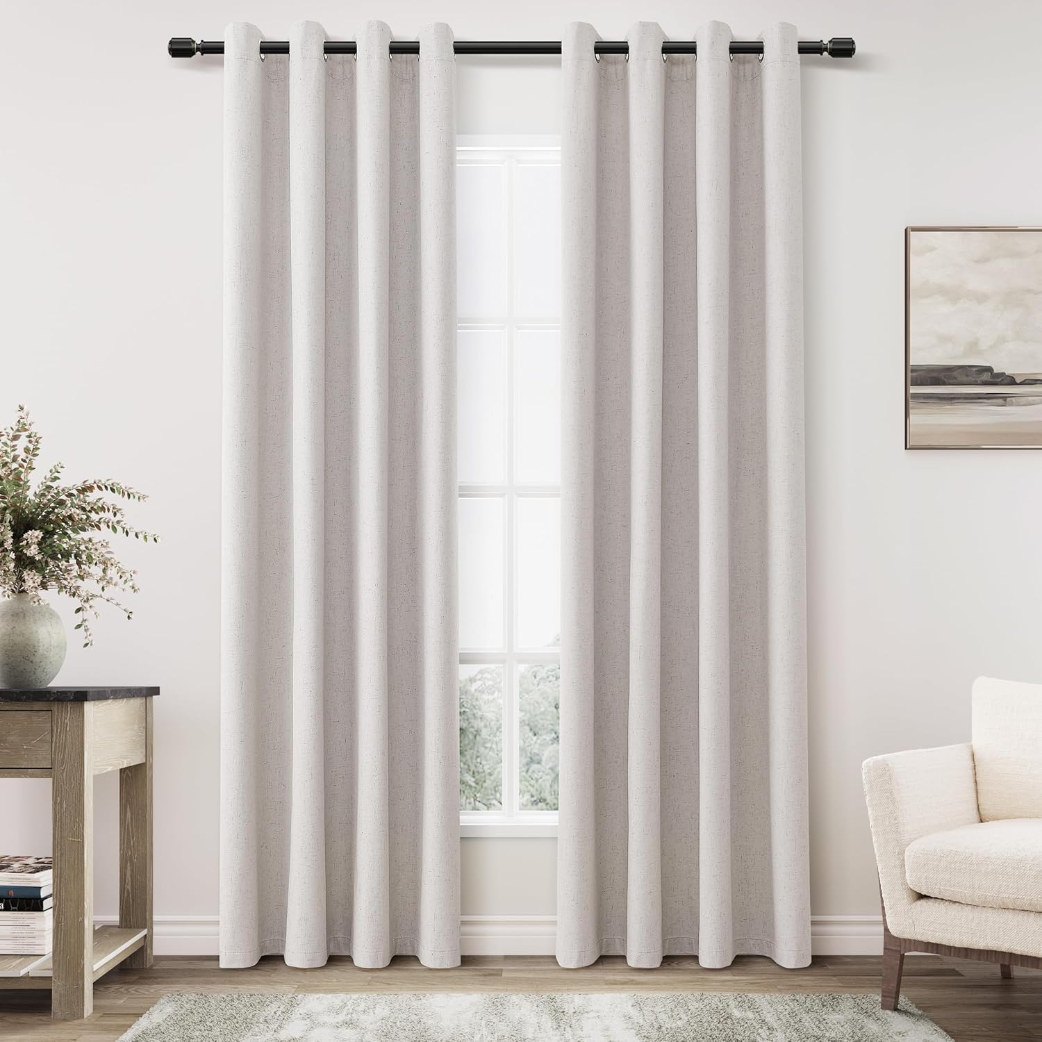 Champagne Linen Blackout Curtains for Living Room & Bedroom