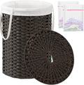 Laundry Basket with Lid Round Rattan Hamper 29.1 Gal - Large Capacity