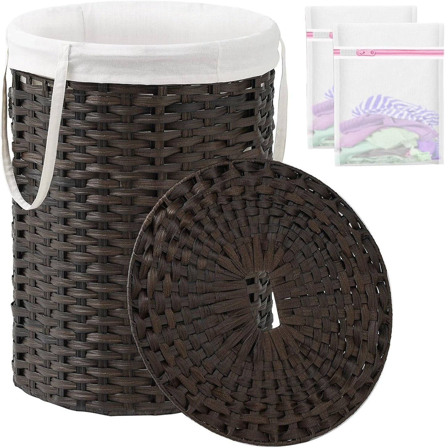 Round Rattan Laundry Basket with Lid for Stylish Storage