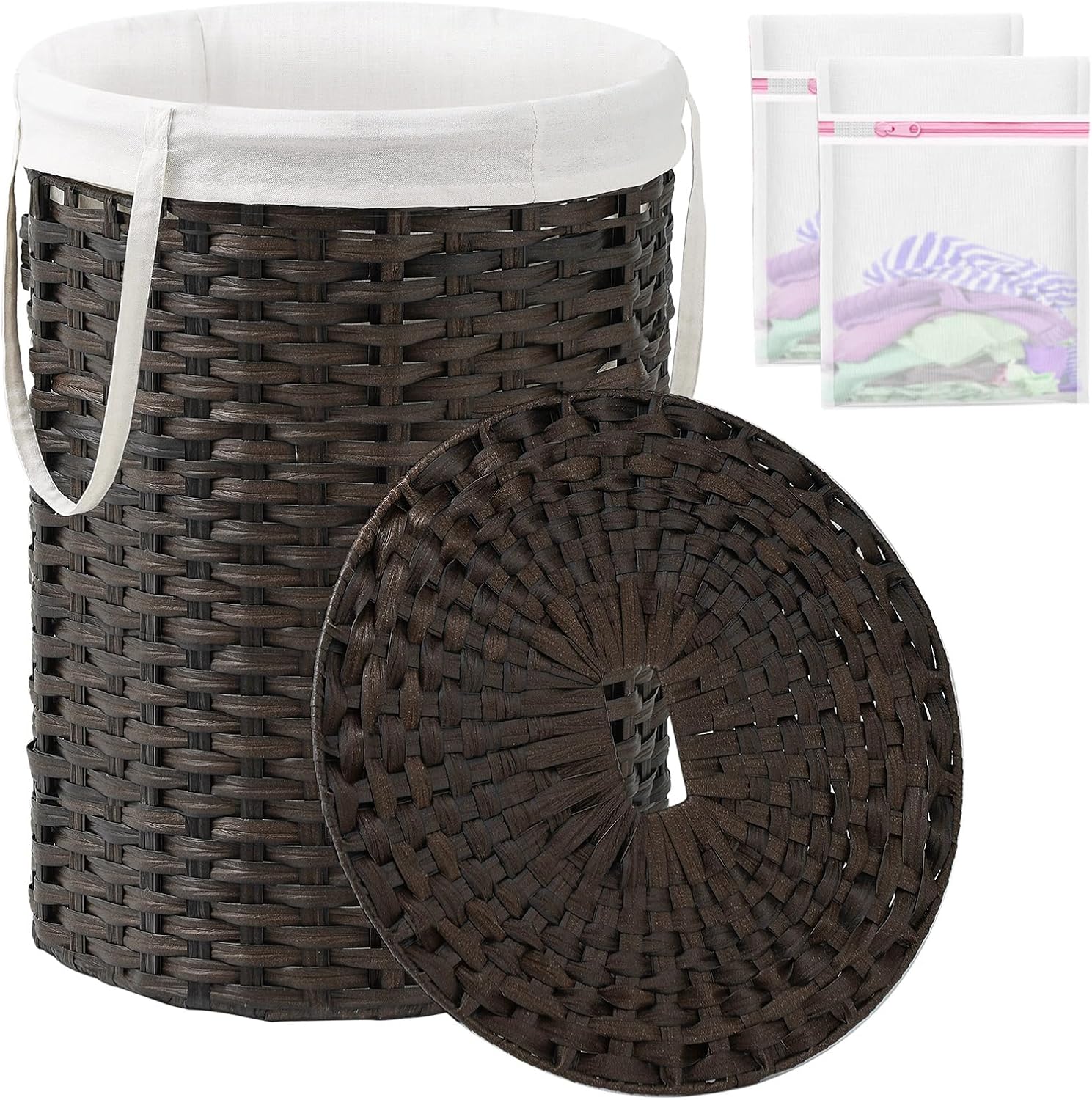 Round Rattan Laundry Basket with Lid for Stylish Storage