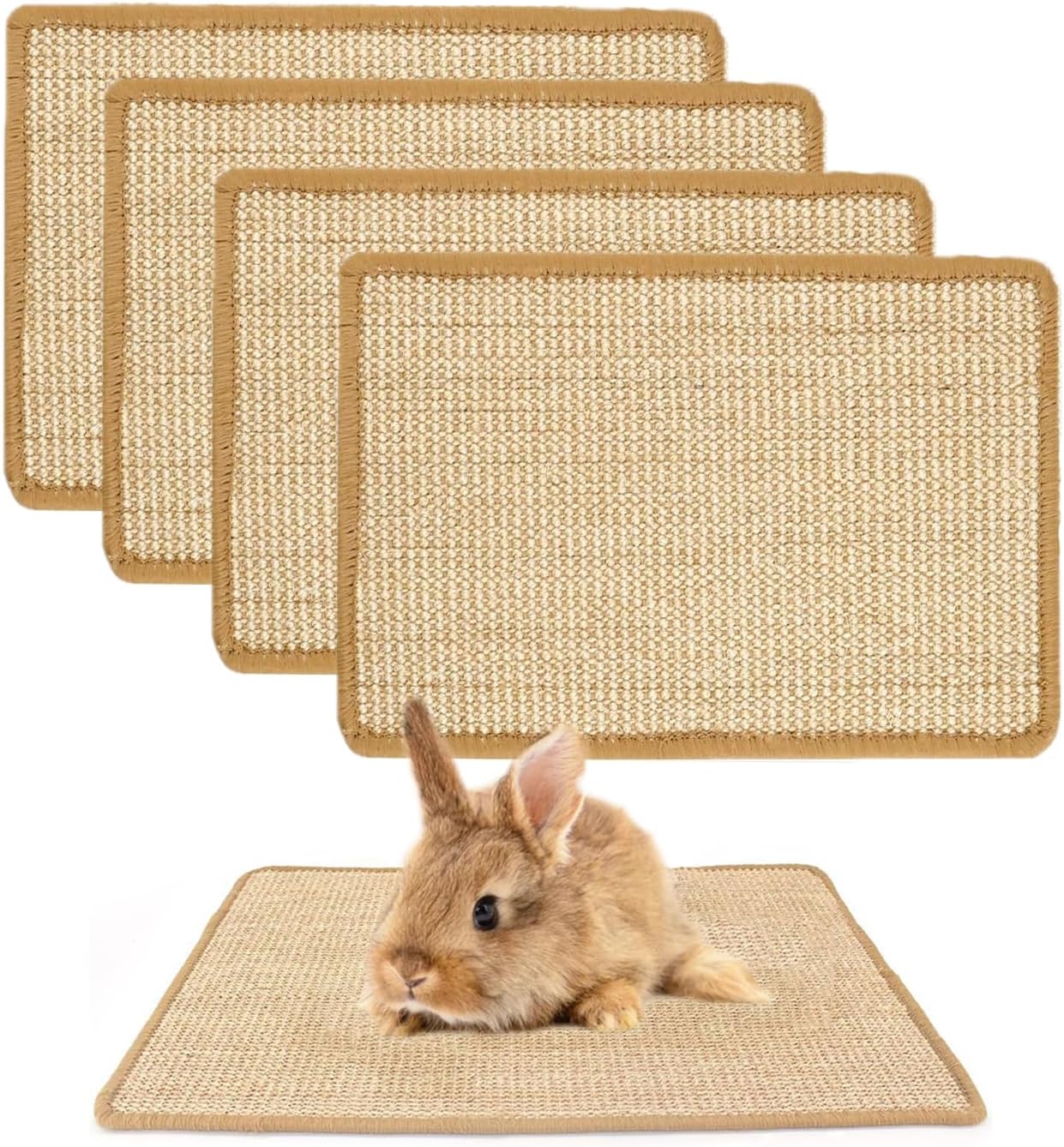 PODOO Bunny Scratch Pads - Sisal Rabbit Scratching Mats 4Pcs