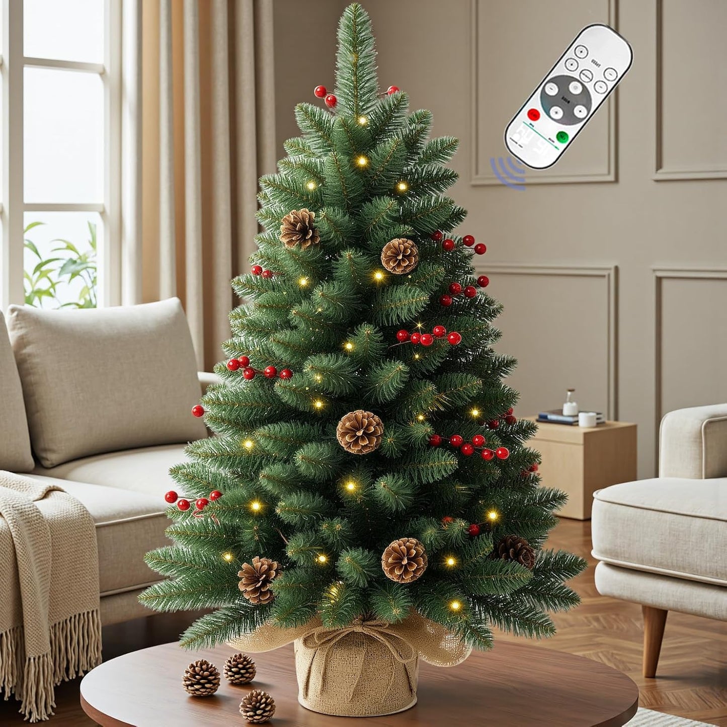 4ft Prelit Artificial Christmas Tree with Remote Control & Timer