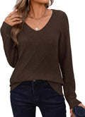 Womens Long Sleeve Knit Pullover V Neck Lightweight Crochet Sweater