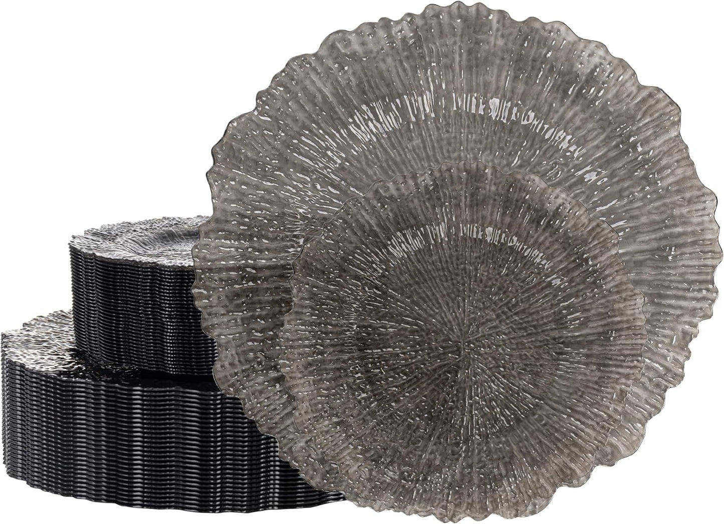 60PCS Clear Black Plastic Plates for Parties and Weddings