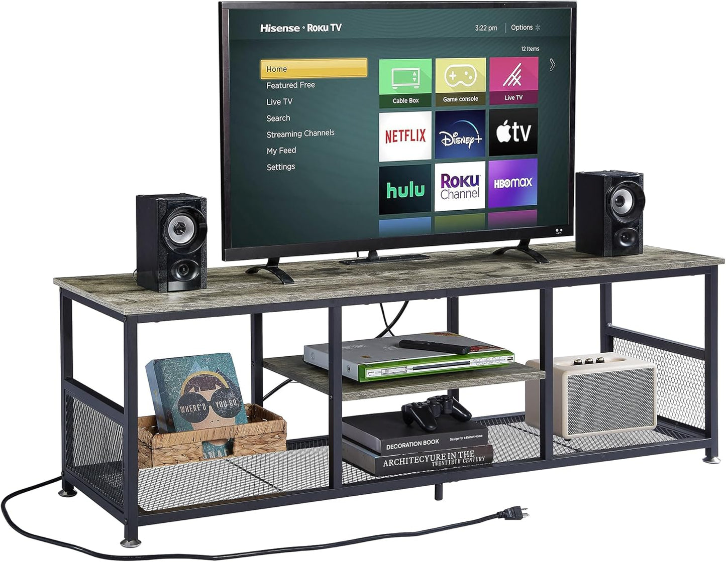 VECELO 65 TV Stand with Power Outlets & Charging Station